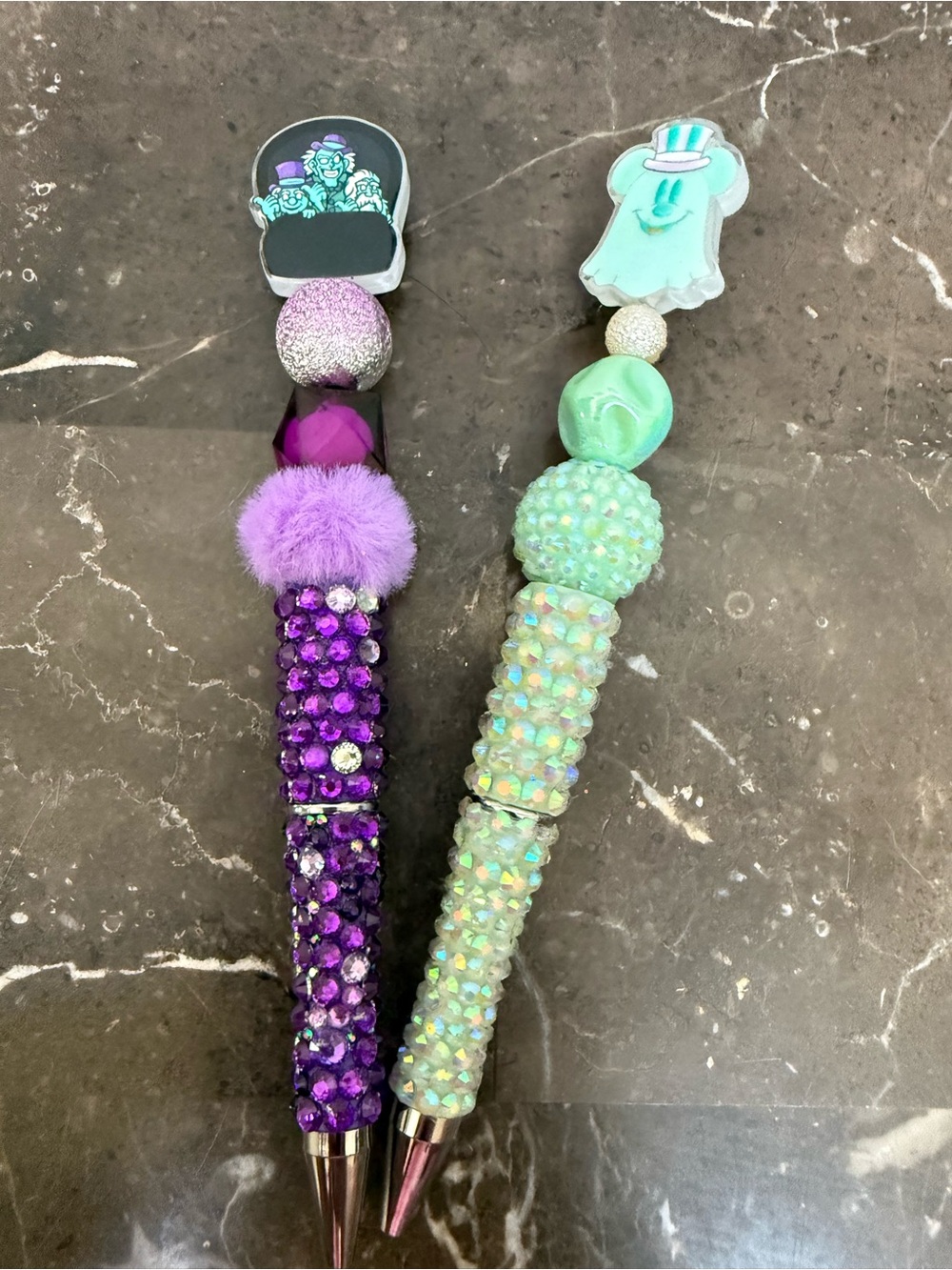 Haunted Mansion Doom Buggy and Glow Ghost Rhinestone Beaded Pen Set Handmade